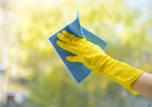 Cleaner in Hollandpark using safety equipment during a professional cleaning task