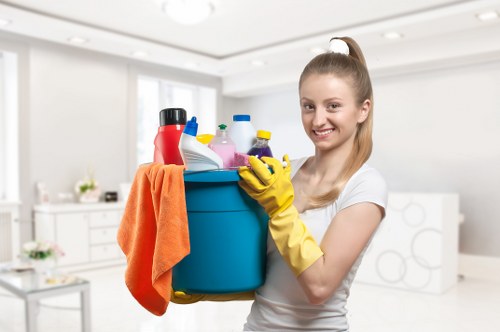 Cleaner maintaining floors and high-touch surfaces in a Hollandpark property